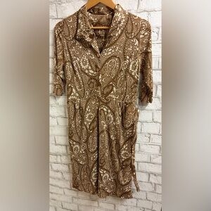 Vintage Elegant Brown Paisley Dress With Belt 70’s